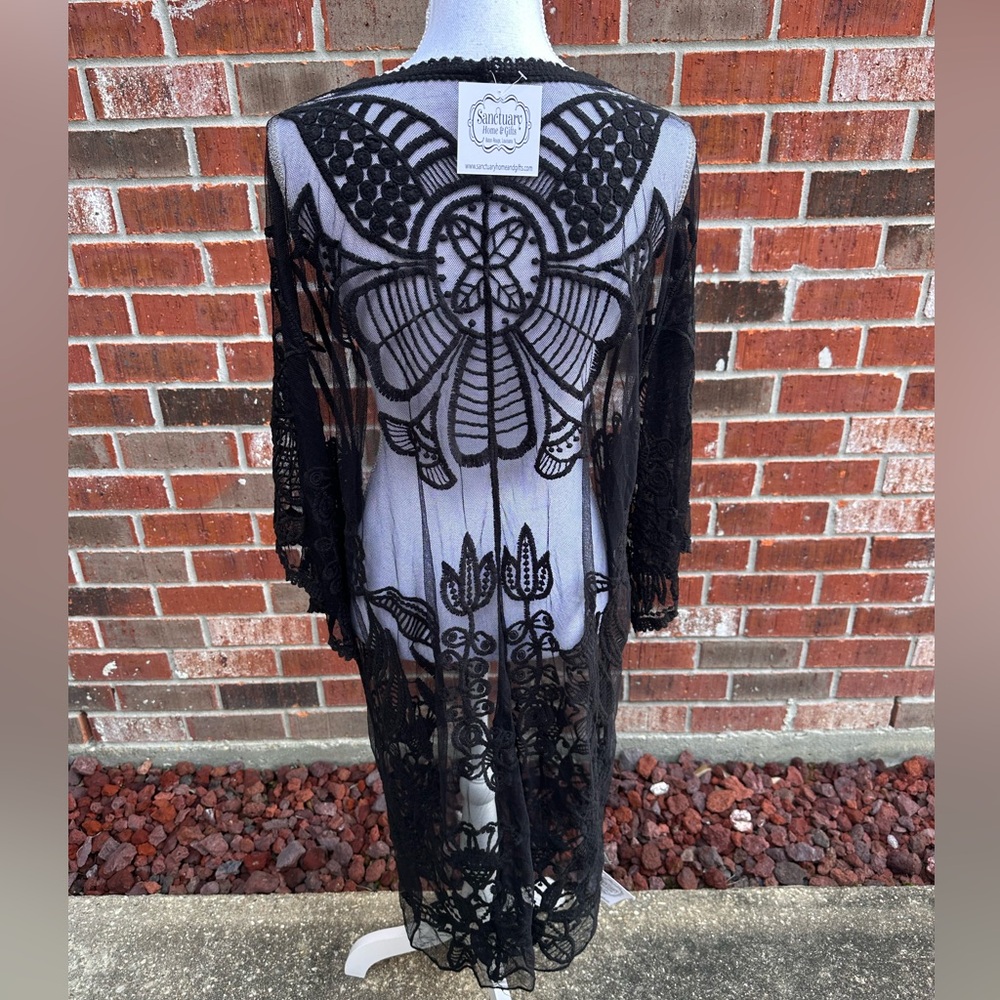 NWT Butterfly Kimono Black Beach Cover-Up - One Size